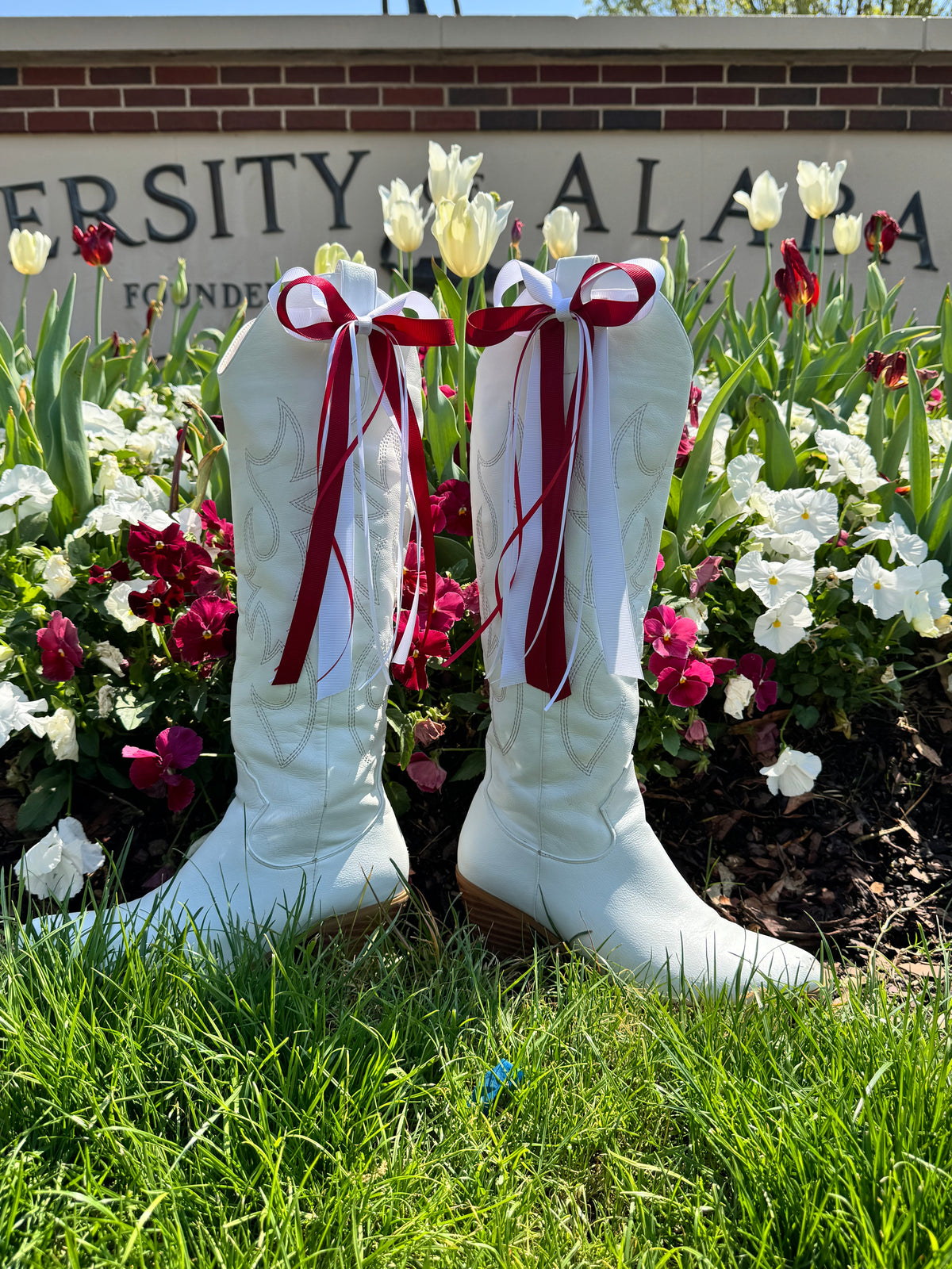 Crimson/White Boot Bows