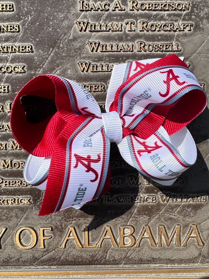 Medium Alabama Logo Print Grosgrain Overlay Hair Bow