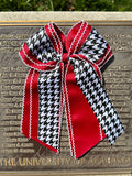 Houndstooth/Crimson Moonstitch Pony Tail Bow