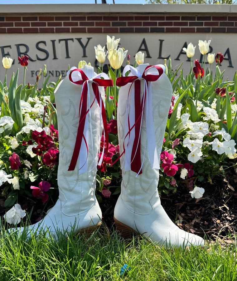 Crimson/White Boot Bows Set