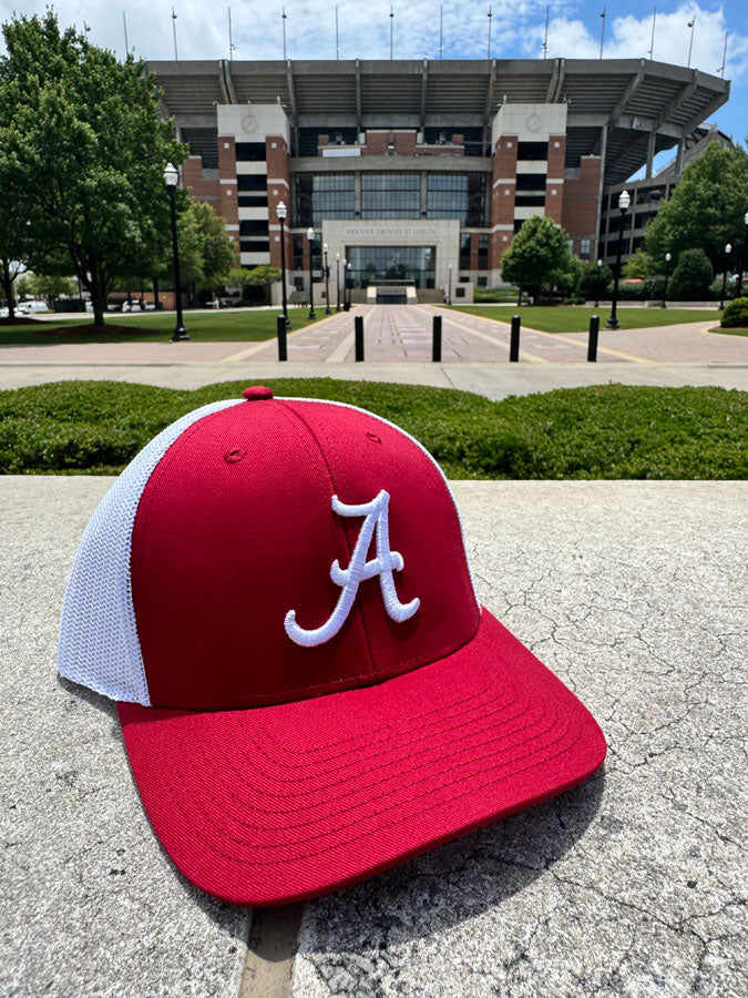 Crimson Script A Mesh Back Trucker Cap