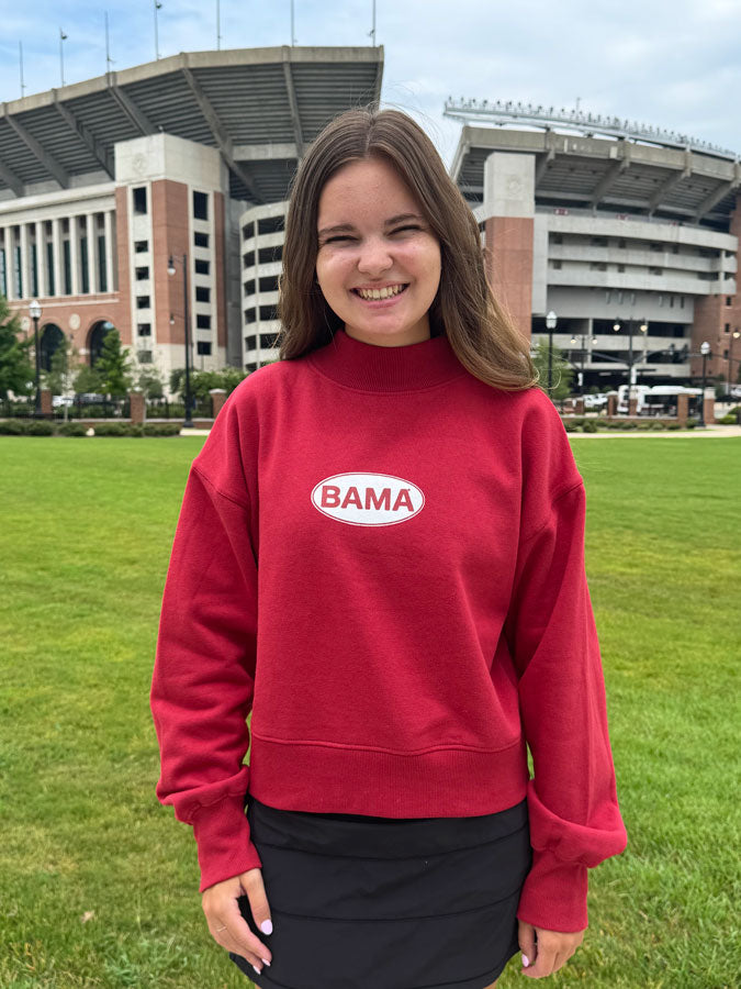 Oval Bama Cropped Mock Neck Fleece