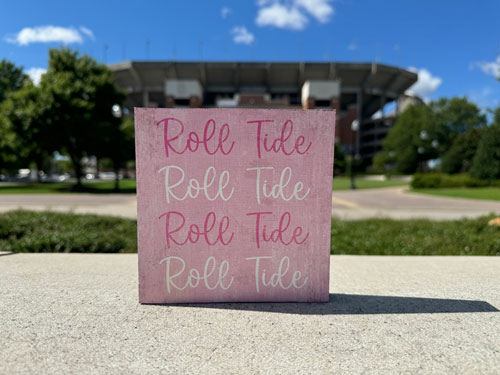 Pink Roll Tide Tabletop Wood Block