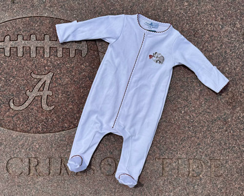 Roll Baby Roll Infant Hand Embroidered Elephant Footie
