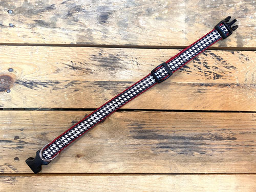 Houndstooth and Crimson Dog Collar